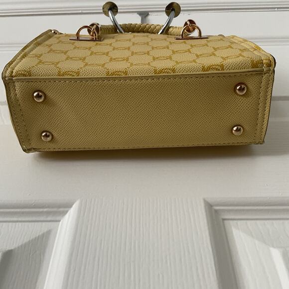 Bebe Satchel Handbag Butter Yellow Logo Structured Purse Y2K Mini Monogram - Picture 3 of 4